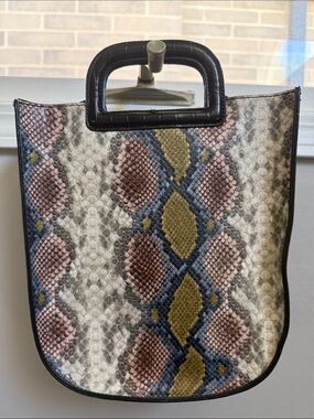 Structured Snake-Print Top Handle Tote in Multicolor & Black